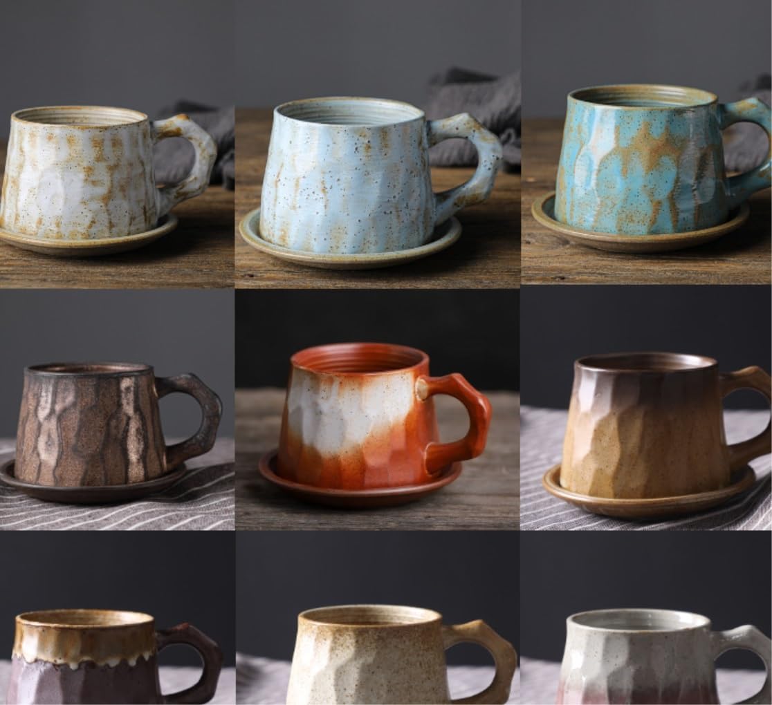 Tazzine Caffe Feste Tazze Tazza da caffè Smaltata Personalizzata E Set di Piatti tè Pomeridiana in Ceramica Vintage Home Office Tazza tè(F)