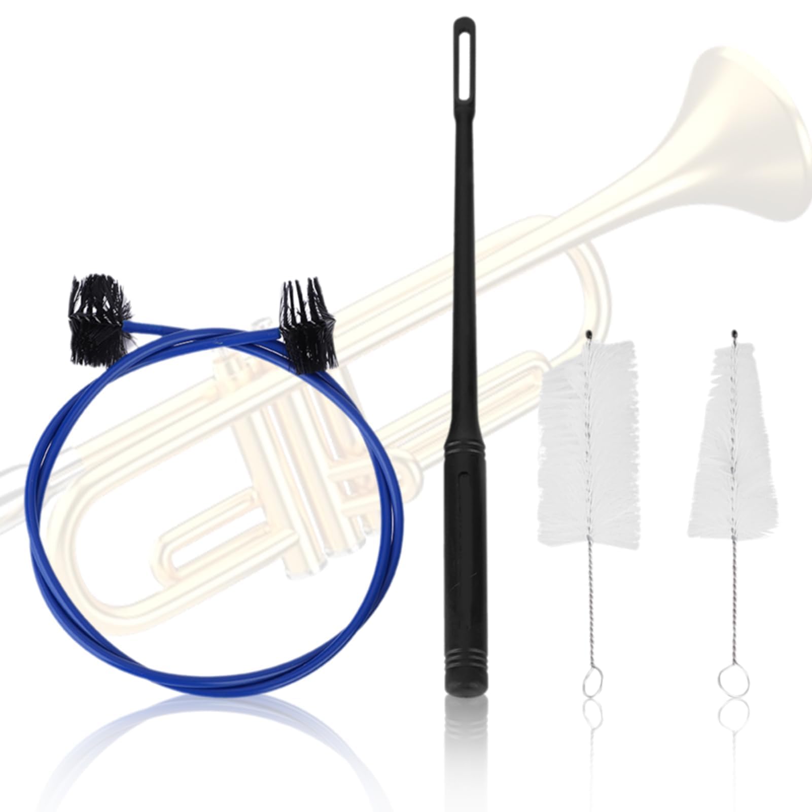 Kit de Limpieza para Trompeta, 4 Pzs/Set Cepillo Serpiente para Boquilla Cepillo Flexible para Válvula con Varilla Limpieza Kit de Limpieza y Mantenimiento para Instrumentos Musicales de Corneta