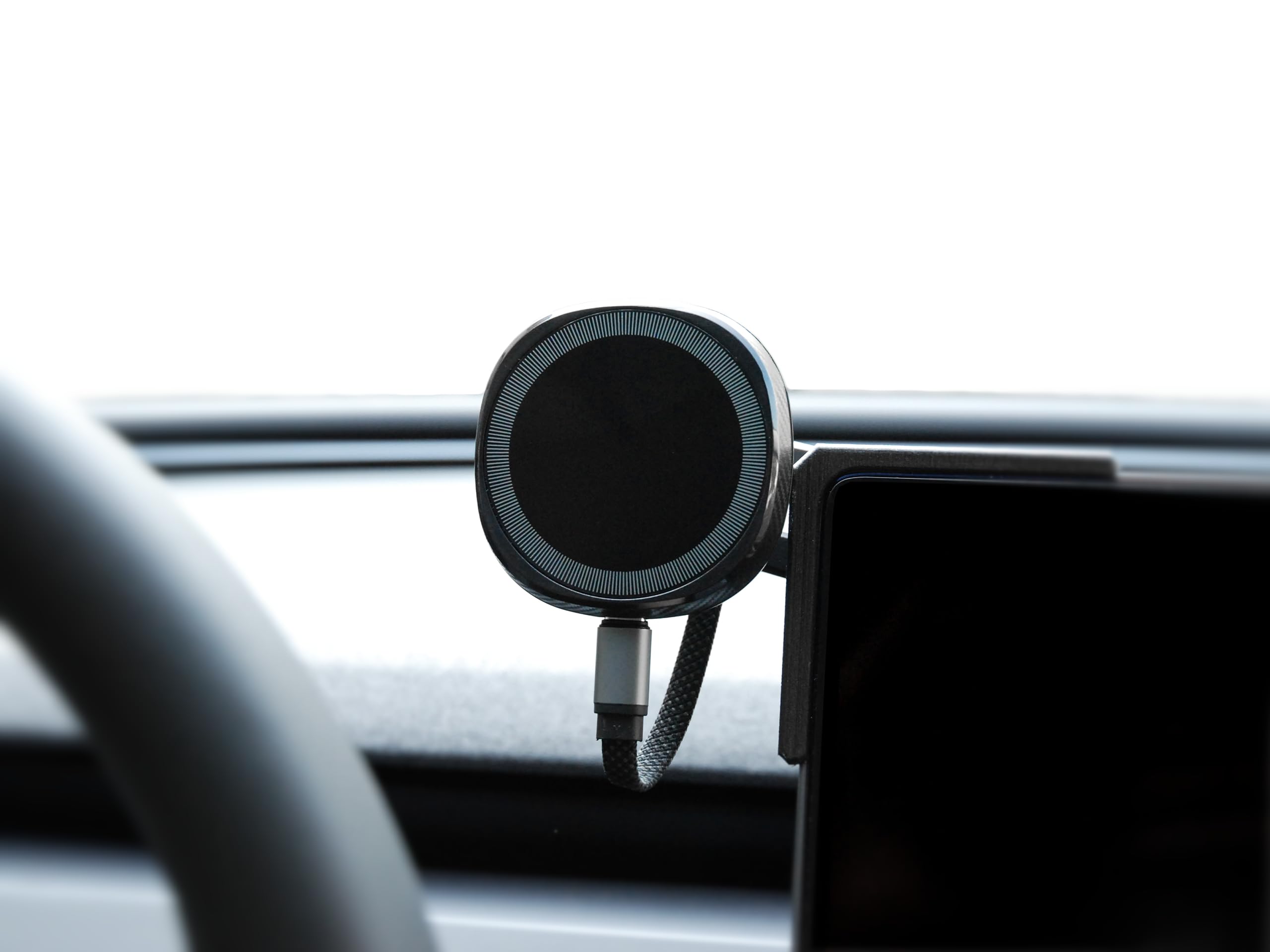 Supporto magnetico per cellulare con ricarica wireless per Tesla Model 3 Highland I 360° 15W Ricarica Rapida Wireless I Nero Magnetico Supporto Cellulare Compatibile con Tesla Auto