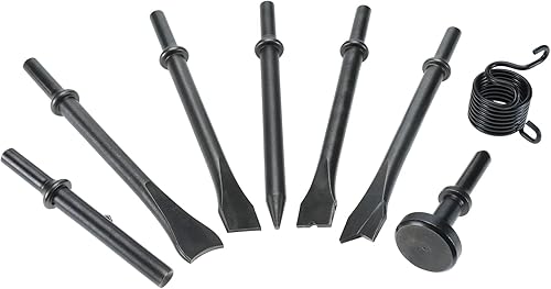 Miniatura 5 de YaeTek 8 piezas de martillo neumático de alisado de alta resistencia, brocas de cincel neumáticas, vástago de 0.401 pulgadas, cinceles neumáticos