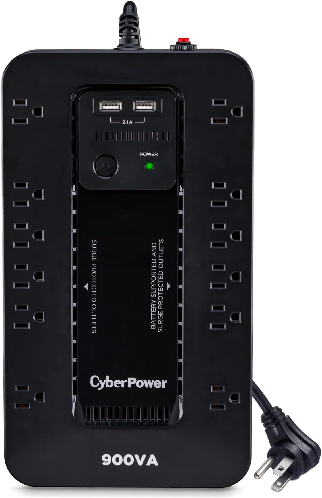 CyberPower ST900U Standby UPS System, 900VA/500W, 12 Outlets, 2 USB Charging Ports, Compact