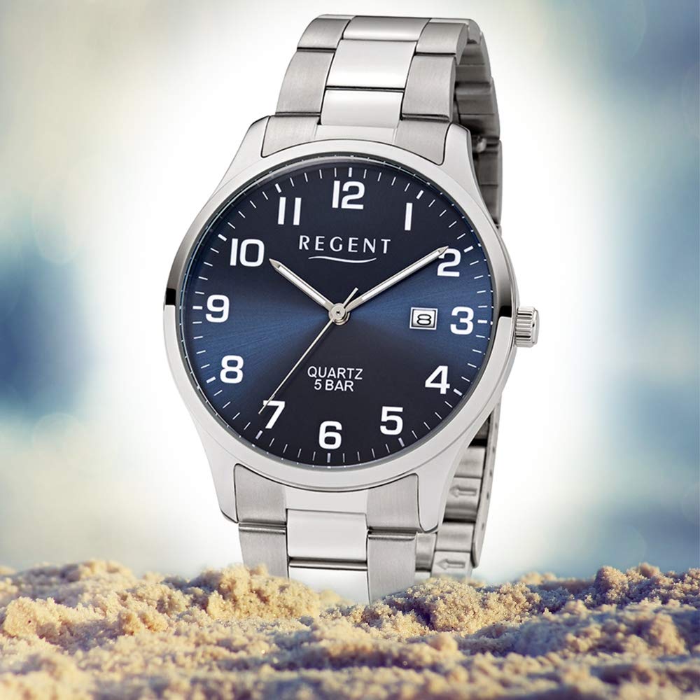 Regent Herren Analog Quarz Uhr mit Edelstahl Armband 11150665