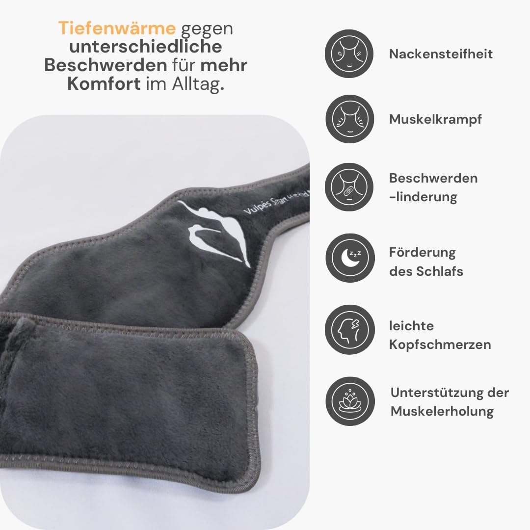 Vulpés NeckPad Pro – Kabelloses, beheizbares Nackenkissen | Infrarot-Wärme | Smartphone-Steuerung | Zertifiziertes Material (frei von Chrom, Blei, Weichmachern) | Entwickelt in Deutschland