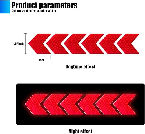 Miniatura 8 de QODOLSI Paquete de 12 calcomanías reflectantes fuertes, 1.57 x 1.77 pulgadas, calcomanías de flecha de advertencia de seguridad nocturna para