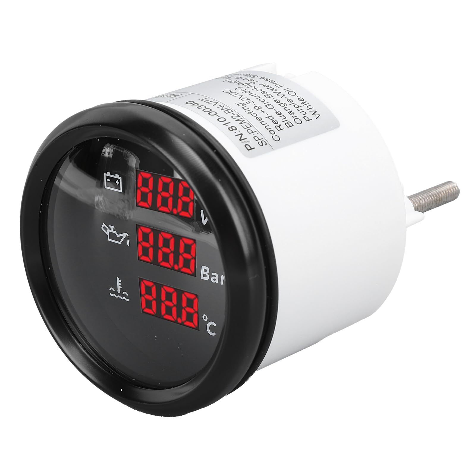 Digital, 52 Mm Spannung, Öldruck- und Temperaturanzeige, Rote Hintergrundbeleuchtung, Digitales Temperatur- und Öldruck-Voltmeter für Boot, Yacht, Wohnmobil, 9 Bis 32 VDC und