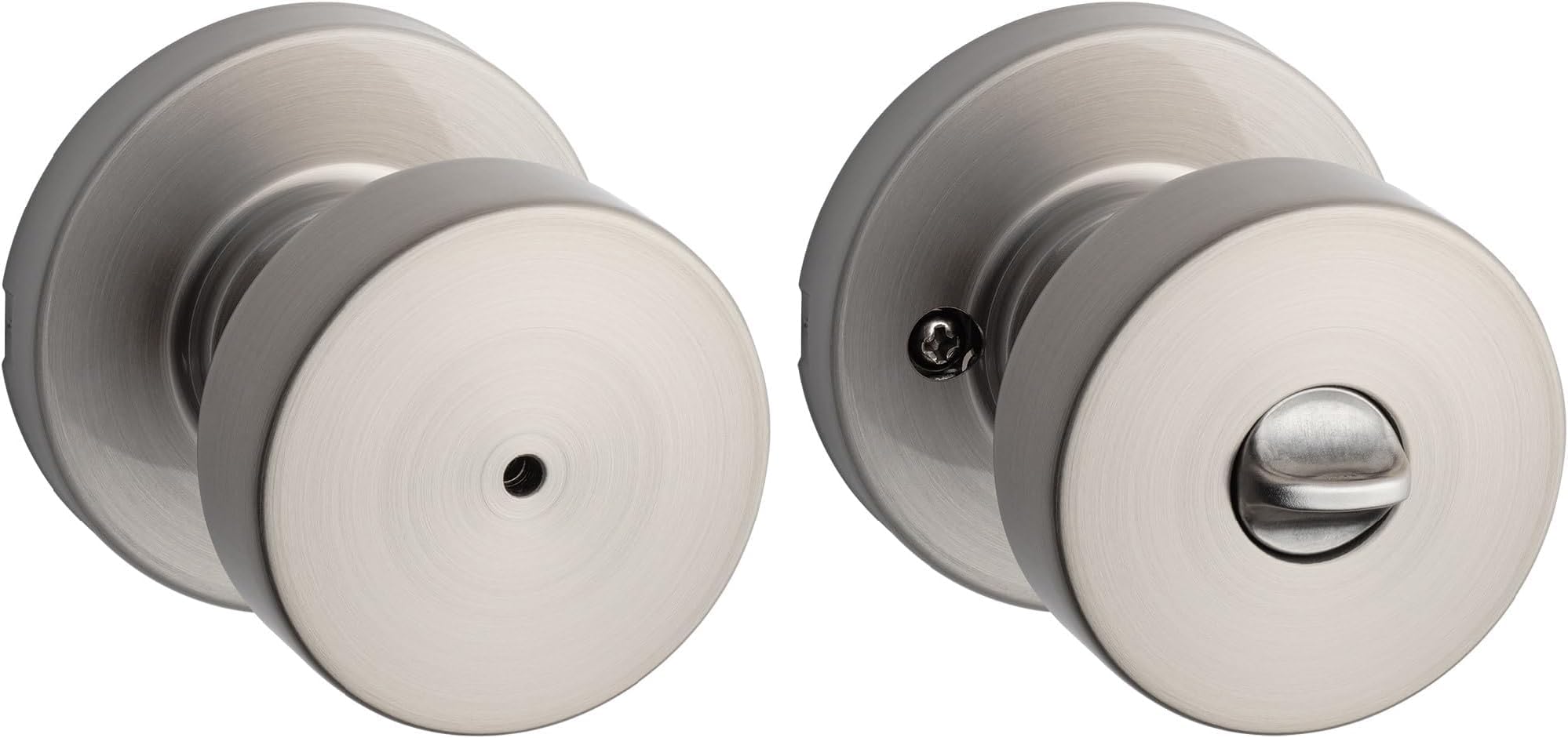 Kwikset Pismo Interior Privacy Door Knob with Lock, Door Handle for Bathroom and Bedroom, Satin Nickel Keyless Turn Lock Doorknob, with Microban Protection (Pack of 10)