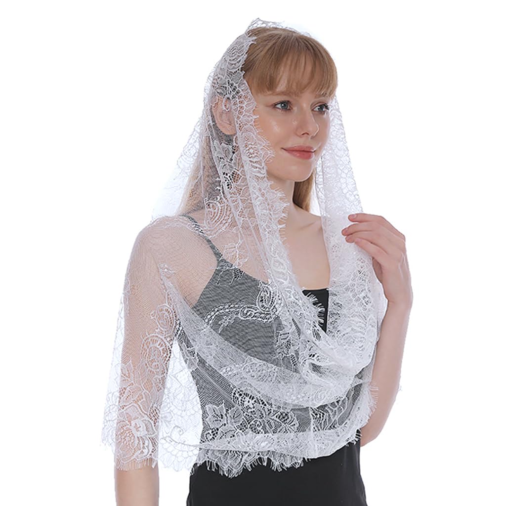 Spanish Style Lace Mantilla Veil for Women, Triangle Lace Mantilla Veil Breathable Church Veil Head Scarf for Women, Traditional Vintage Ladies veil Embroidery Ladies Cathedral Head Covering-image-17