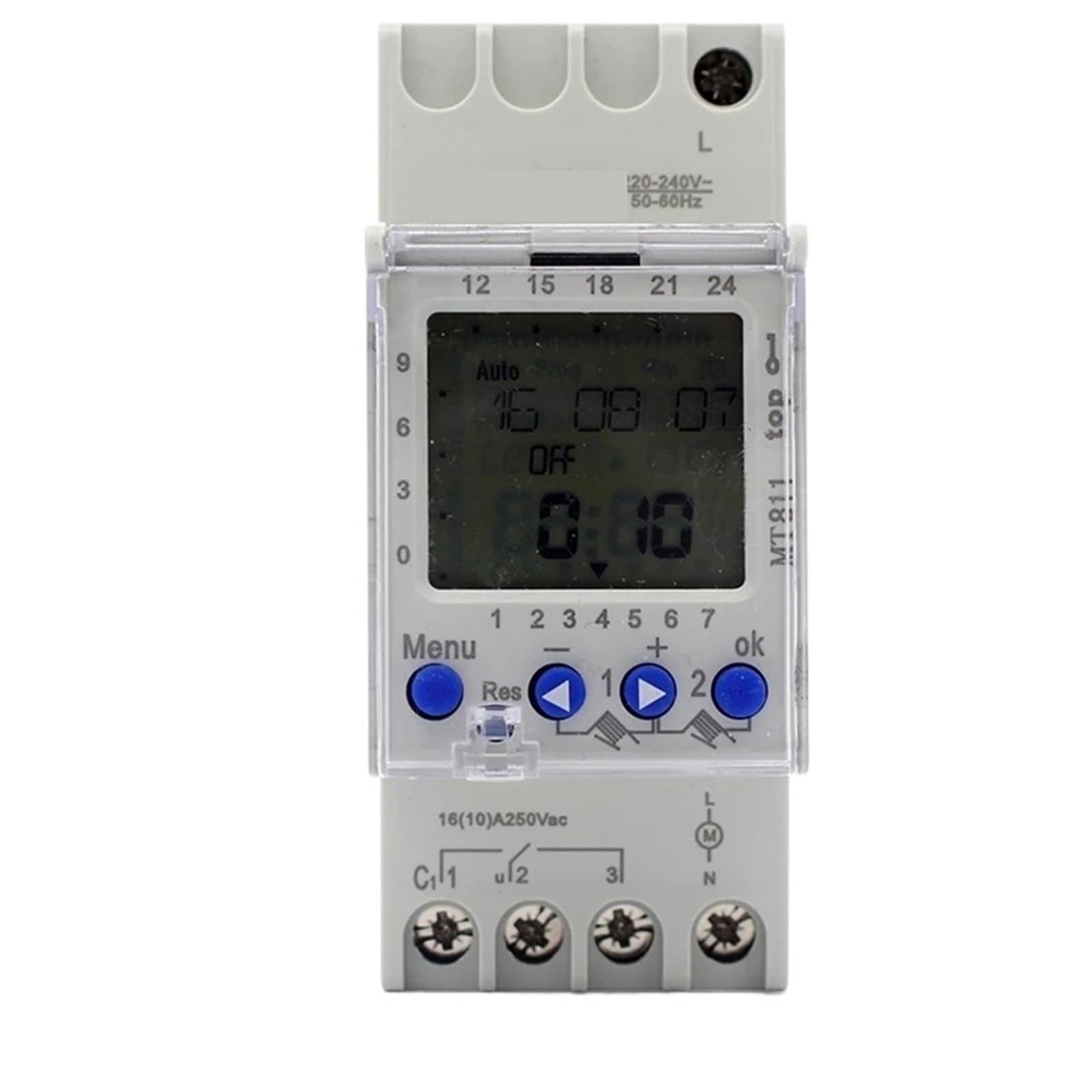 1PCS Din Rail MT811 240V 16A LCD 24 Hour Weekly Adjustable Mechanical Universal Home Use Timer Switch mechanical timer