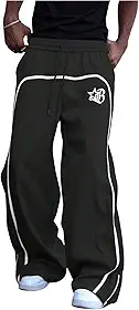 Calça de moletom masculina Y2k Graphic Baggy com cordão na cintura e perna reta com bolsos streetwear