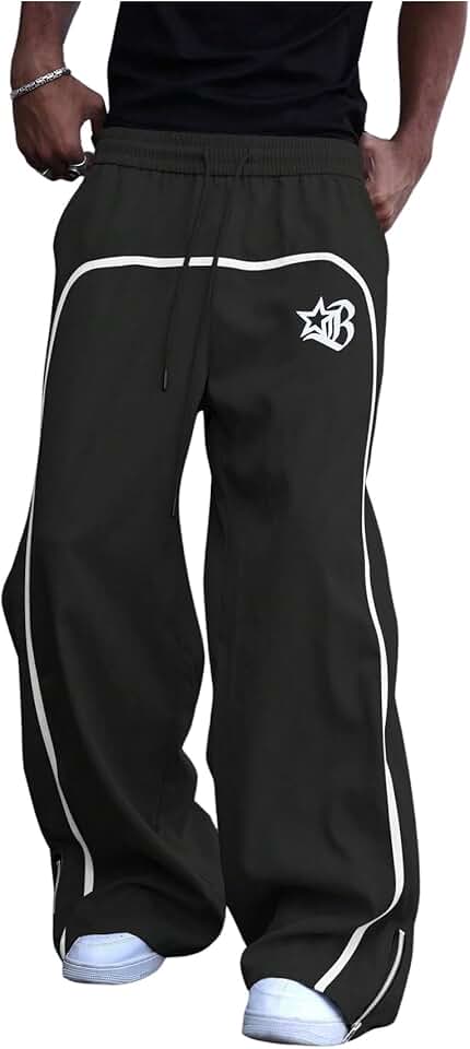 Calça de moletom masculina Y2k Graphic Baggy com cordão na cintura e perna reta com bolsos streetwear