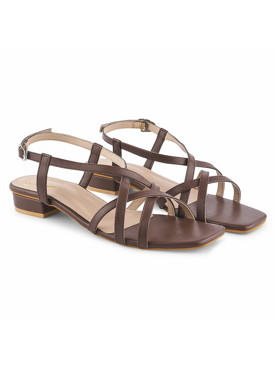 JM LOOKS Stylish Fancy Stripes Block Heel Sandal With Ankle Strap For Women & Girls | Casual Women Heel Sandals | (Brown, 39) (B0D73F9N58) Amazon Price History, Amazon Price Tracker