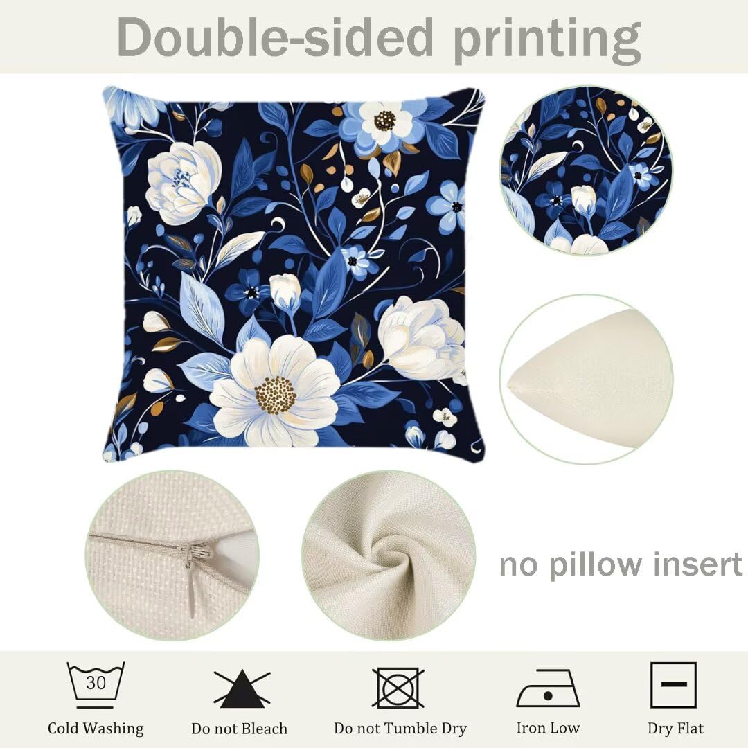 Lot de 4 Housse de Coussin 45x45cm, Housse de Canapé Usine Motif Décoratif Imperméable Lin Taie d'oreiller avec Fermeture Éclair Invisible, Salon Chambre à Coucher Décoration de Maison, Floral Ym627