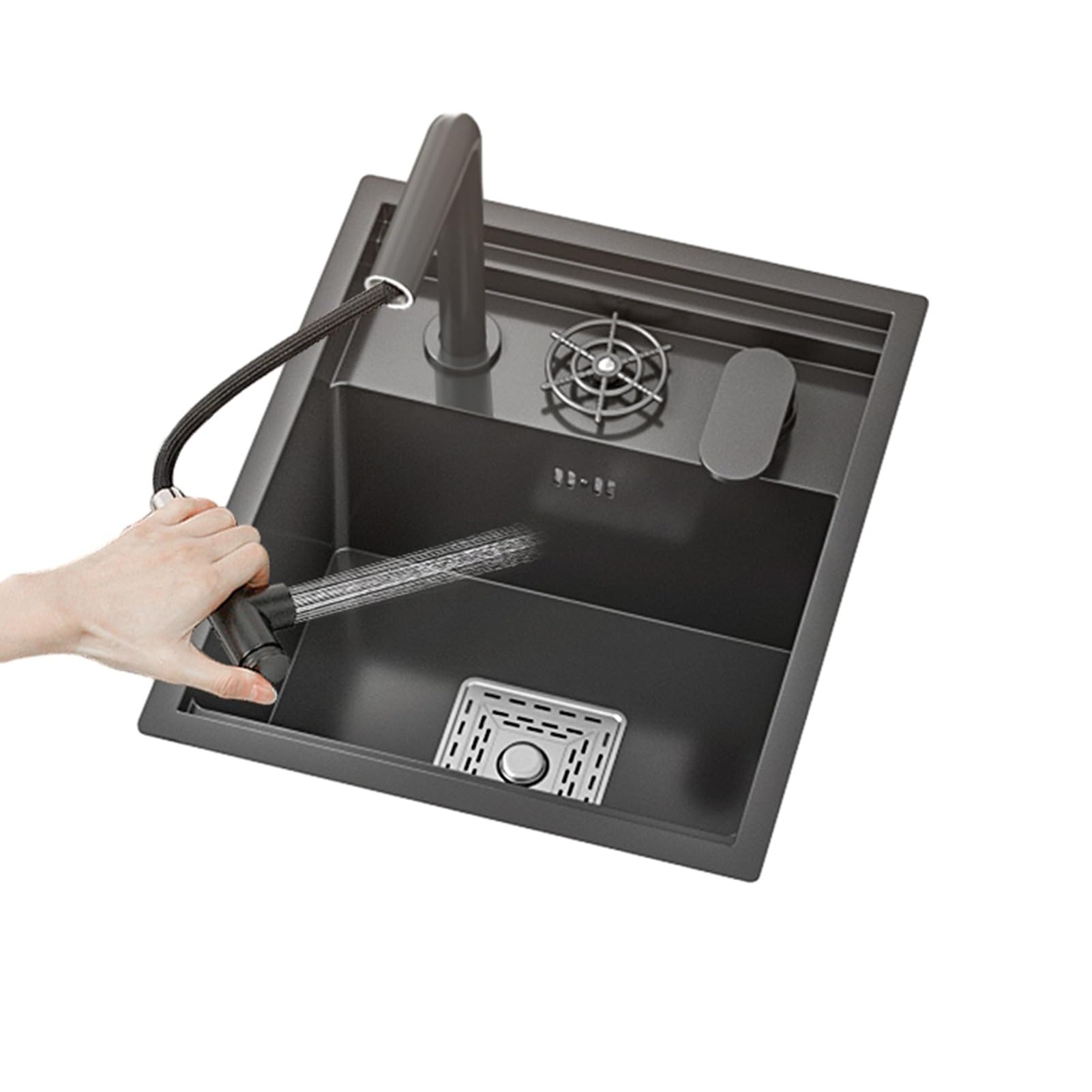 ZQFHSX Black Workstation Undermount Sink for Bar RV Kitchen with Built-in Foldable Faucet，Stainless Steel, With cover plate，Concealed Sinks,space-saving