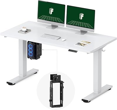 FLEXISPOT EN2 55''x28'' Electric Standing Desk with PC Stand Bundle, 1" Whole-Piece Desktop, Easy-to-Install Hanging Design PC Mount, Bundle for Home Office, Game & Small Spaces, White