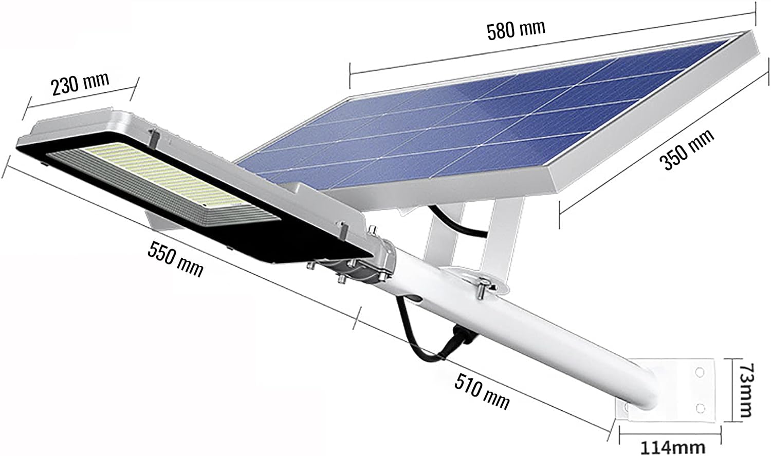 Generico Faretto a Led da 1000W Lampione Stradale con staffa e Pannello Solare Telecomando Luce Bianca Potente 858 LED SMD 6500K