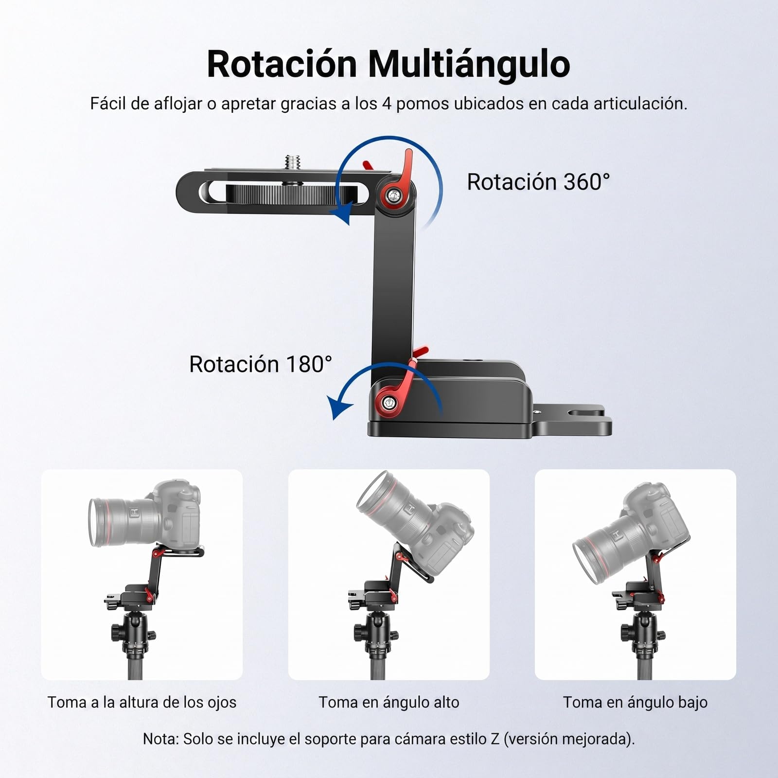 Neewer Actualizado Z-Flex Cabezal Inclinación Trípode Tipo Z con 4 Perillas Ajuste/Fijación, Placa Liberación Rápida y Nivel Burbuja para Cámaras Trípode/DSLR/Control Deslizante