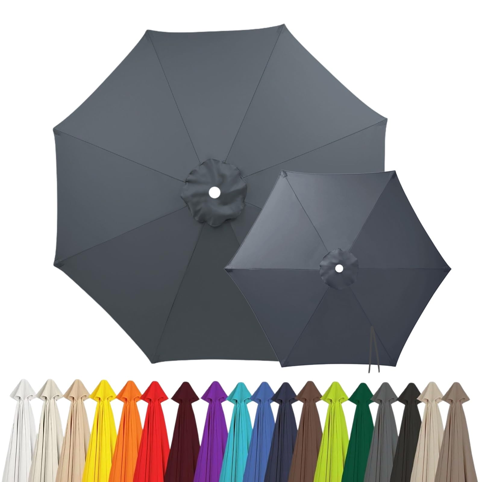 2m 2.15m 2.5m 2.7m 3.0m 4.0m Replacement Parasol Canopy for 6/8 Arms, Waterproof Outdoor Garden Parasol Fabric Cover, UV Protection Sun Shade Replacement Top Only(Gray,6-RIBS-8.8FT/2.70m)