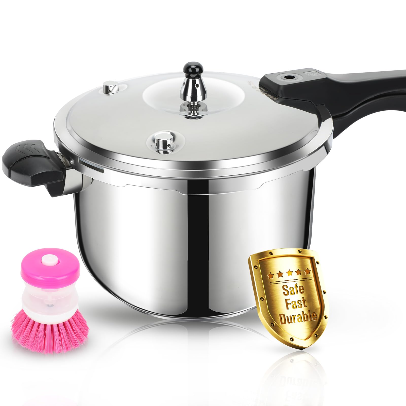 Stainless Steel Pressure Cooker, 6.3 Quart Induction Compatible Pressure Cooker with Pressure Indicator Safeguard Devices,Compatible with Gas & Induction Cooker