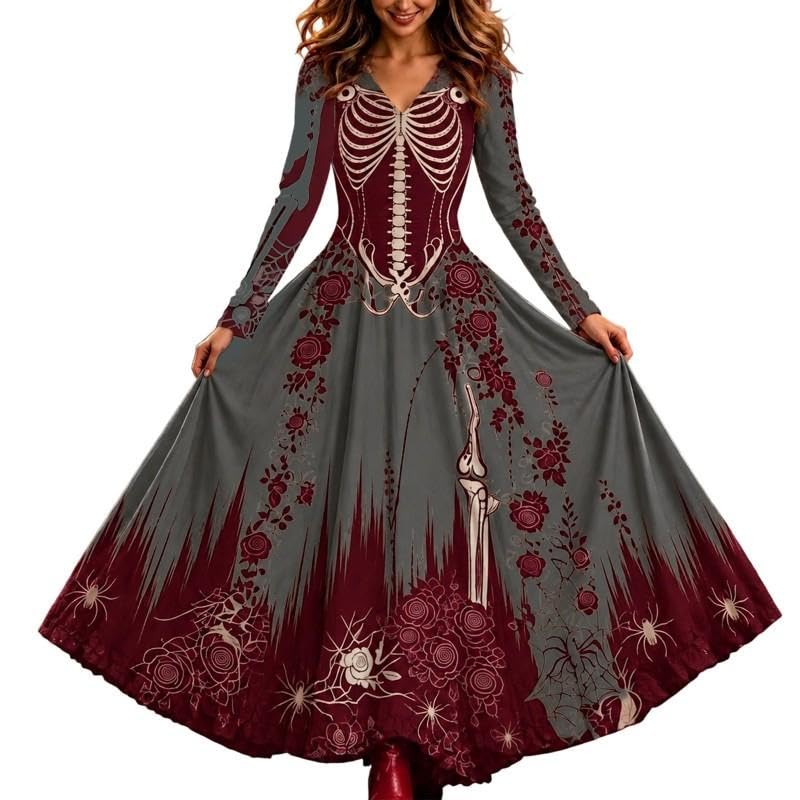 Halloween Dresses for Women Costumes Adult Costume Woman Womens Ladies UK Funny Plus Size Adults Women's Dress Gothic Rockabilly Witch Vampire Devil Teens Family Party Fancy Skeleton