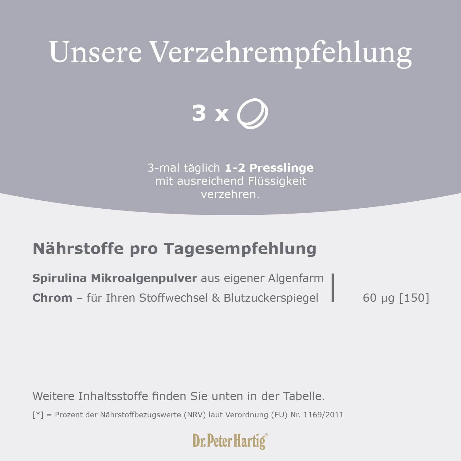 Dr. Peter Hartig Spirulina Chrom 550 Presslinge 6-Monats-Vorrat lactosefrei