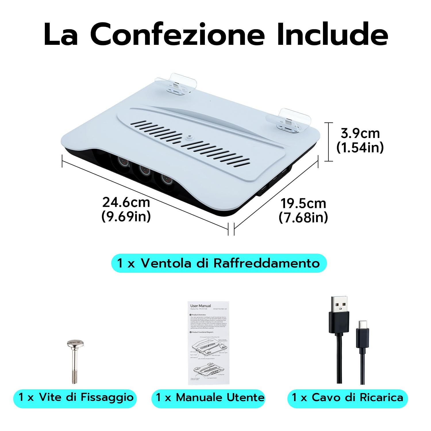 Supporto per PS5/Slim/Pro con Ventola di Raffreddamento, Base Stazione Ricarica Joystick PS5, PS5 Supporto Verticale Raffreddamento con 2 Carica USB &3 marcia Velocità del vento per PS5 Gadget
