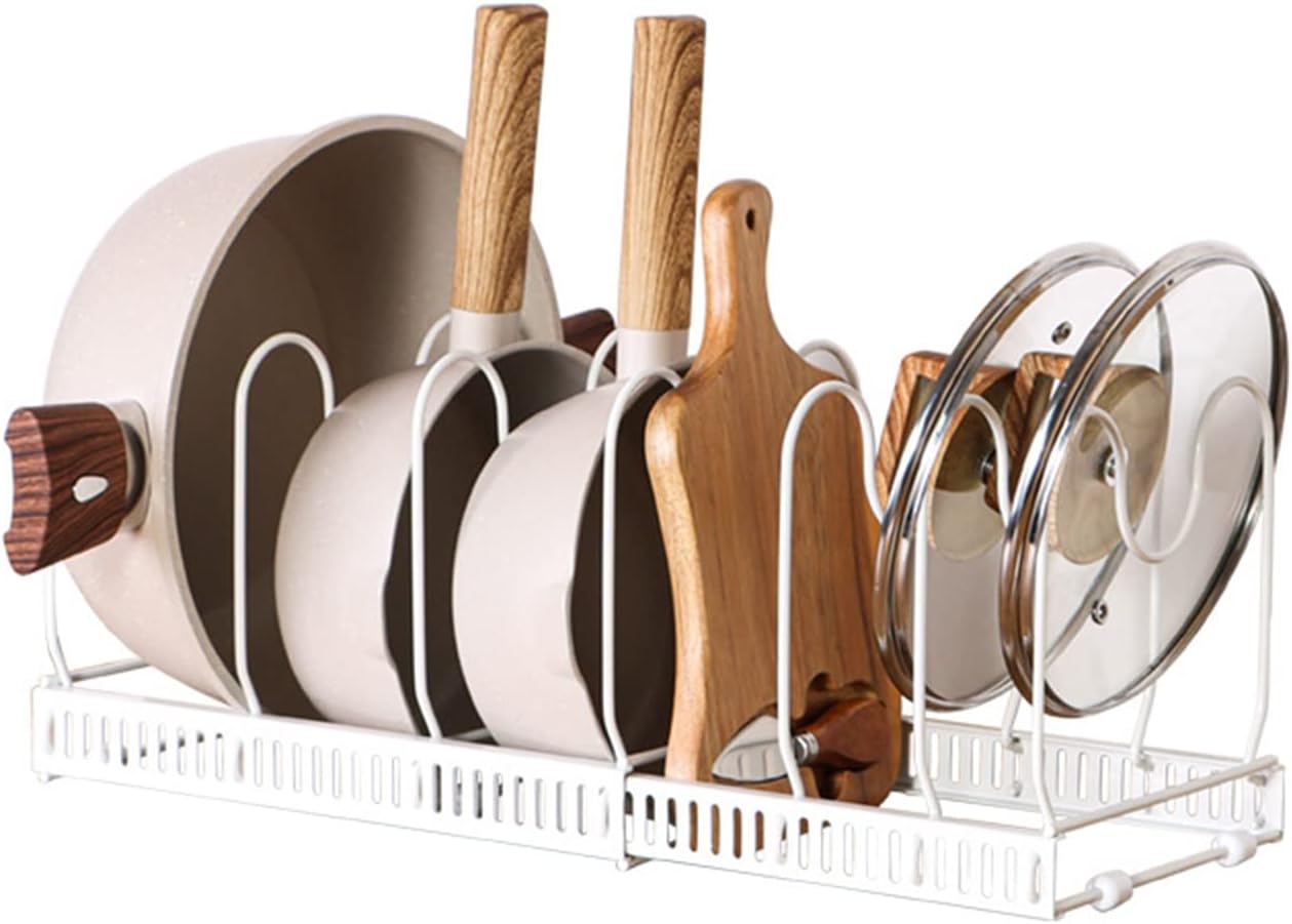 Expandable Pans Organiser Rack, Adjustable Pan Lid Holder with 7
