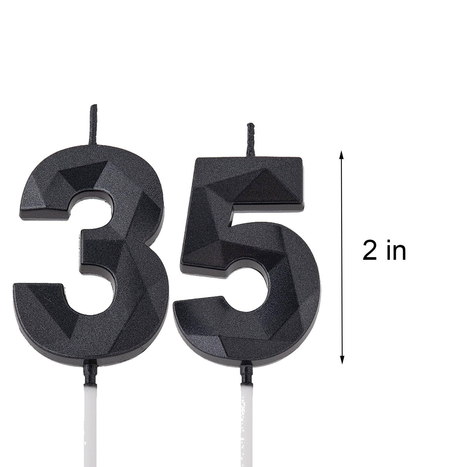 Velas negras de cumpleaños 35 y 53 de 2 pulgadas, número de diamante 35 y 53 para decoración de tartas de niños y niñas, decoración de fiesta temática