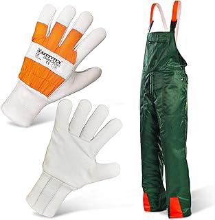 Forstschutz Set - Schnittschutzlatzhose + Forsthandschuhe - 2 TLG Forstschutz Set - KWF geprüft - Für Forst & Garten