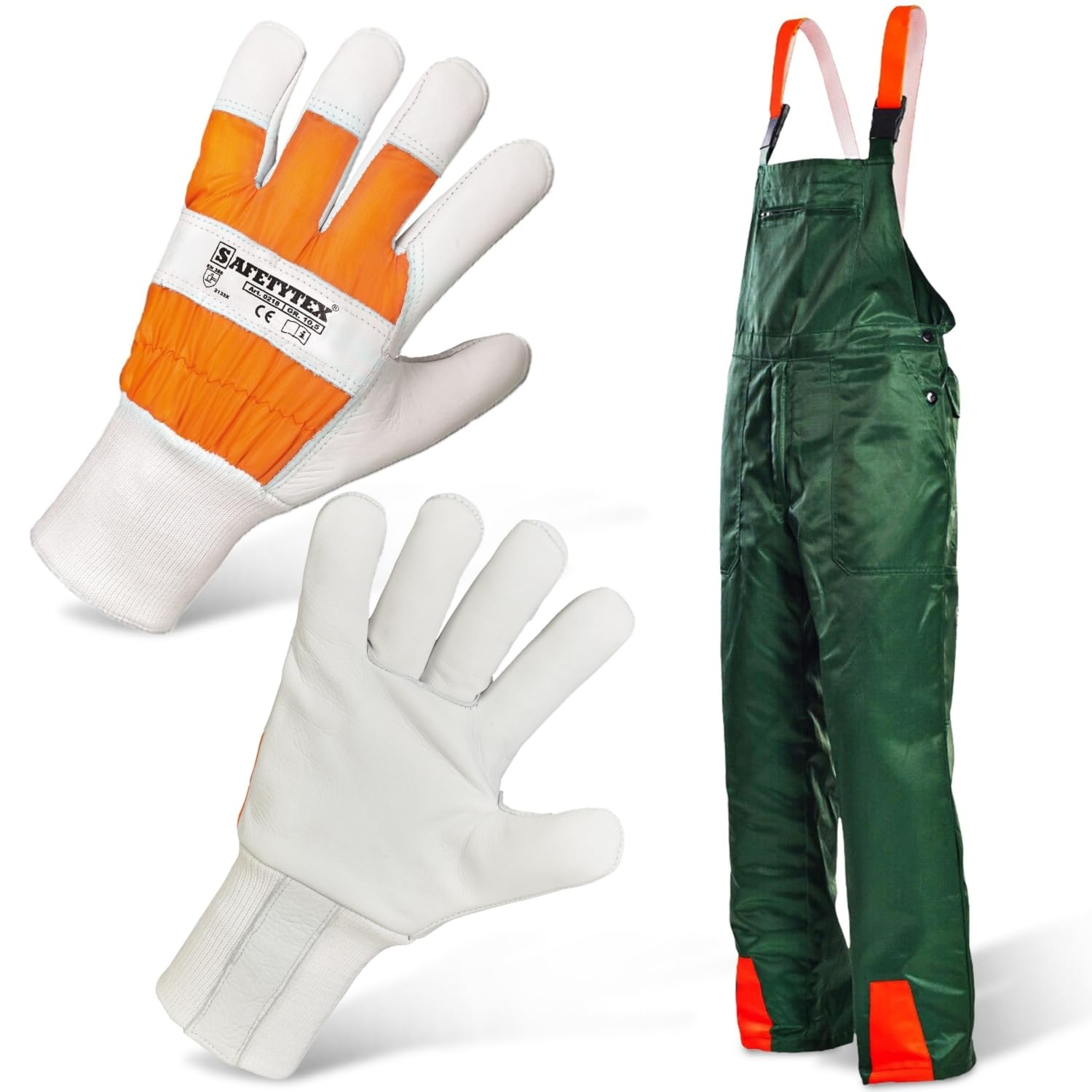 Safetytex Forstschutz Set Schnittschutzhose und Forsthandschuhe | 2-teiliges Set, KWF geprüft, Schutz bei Forstarbeiten, Gartenarbeiten, robuste Verarbeitung, komfortabel, langlebig