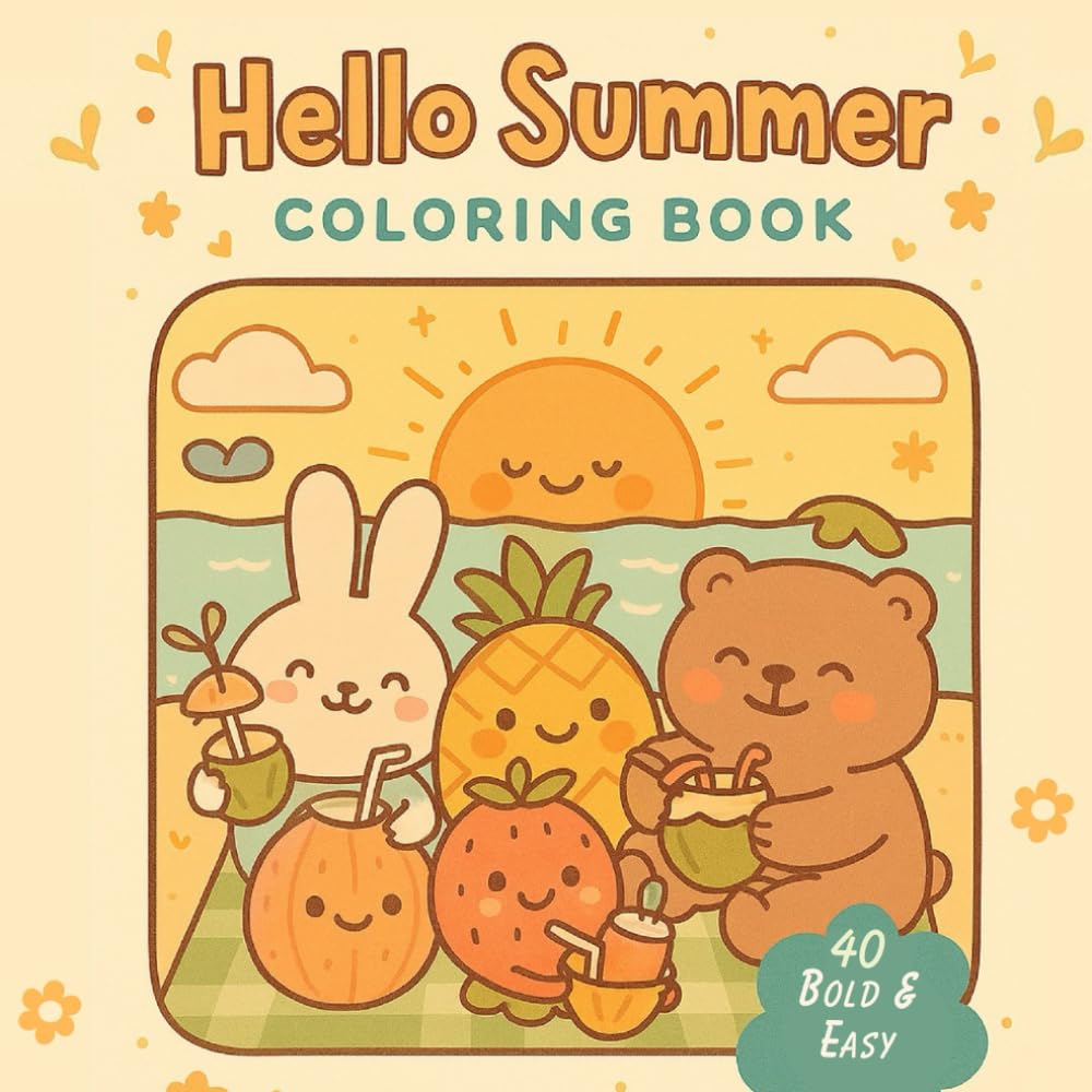 HELLO SUMMER: CUTE & COZY Coloring Book Featuring Summer Relax, Treats and Adventures For Adults and Kids