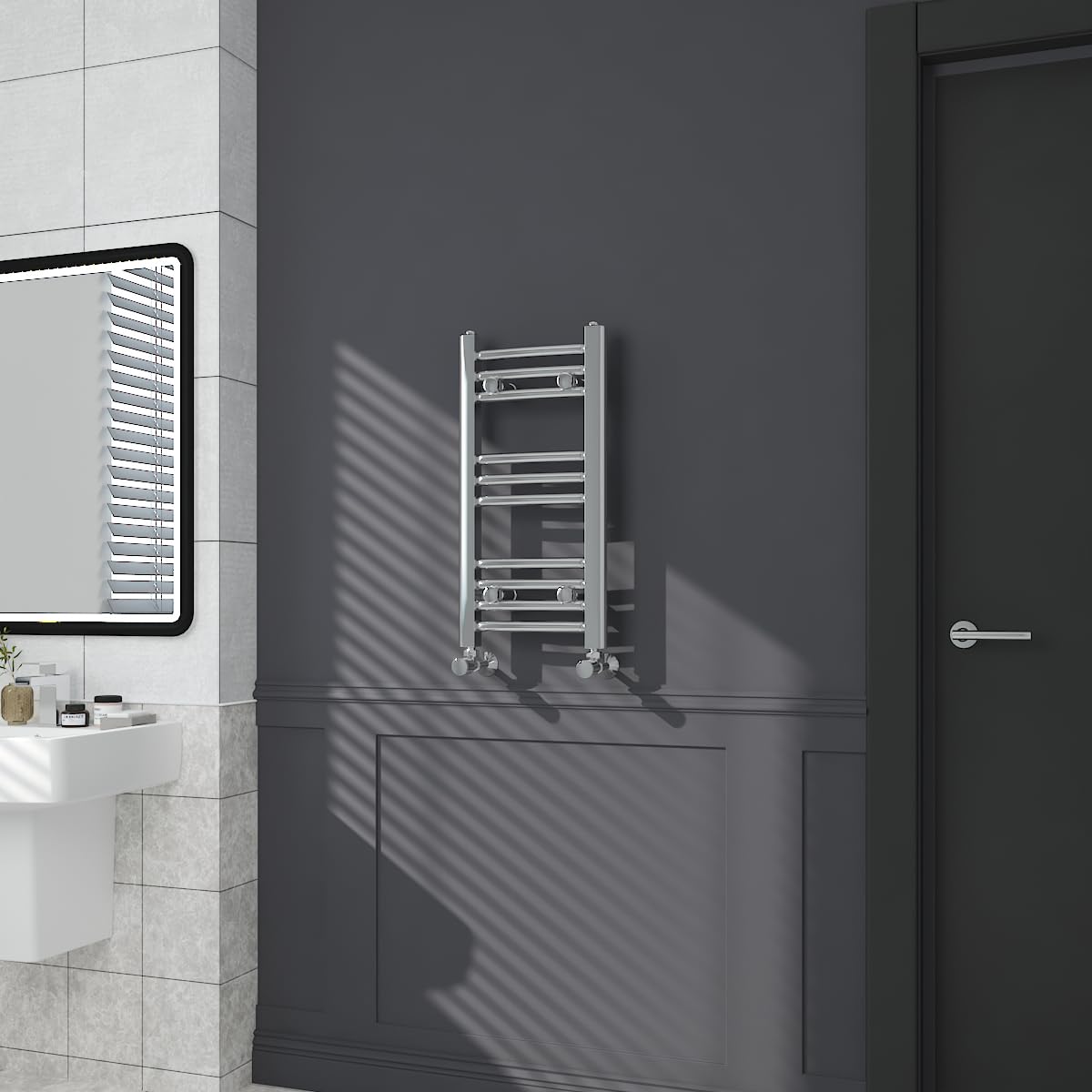 Warmehaus Chrome Contemporary Curved Bathroom Heated Towel Rail Radiator Rad 600 X 300Mm