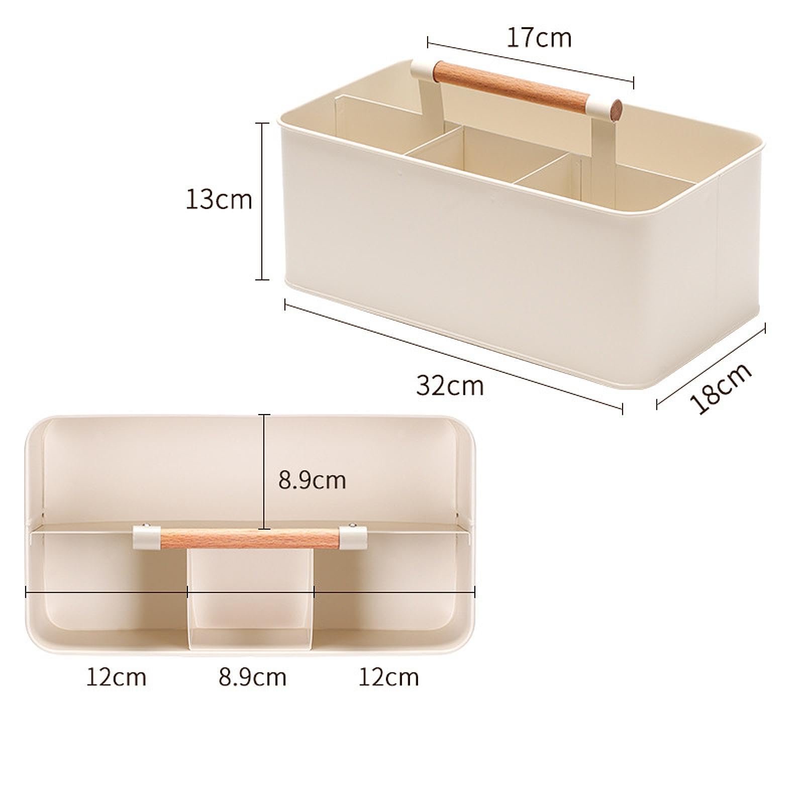 Cesto da Giardinaggio, Scatola Organizer in Metallo con 4 Scomparti E Manico in Legno, Ferro Zincato Resistente per Attrezzi E Attrezzature, Adatto PE, Bianco