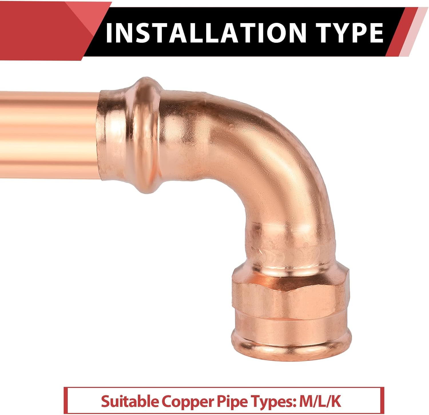 (Pack of 2) EFIELD Copper Press Elbow Fitting, 1/2" Copper Press x 1/2" Female 90 Degree Elbow For Pipe Connection (1/2" x1/2" F),(PRESS084)