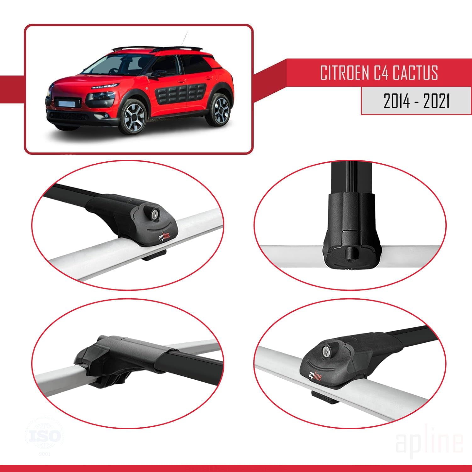 Barres De Toit Aluminium Citroën C1 (AB40) 2014-2021 - Modèle ACE-4, Charge Max 75 Kg - 9