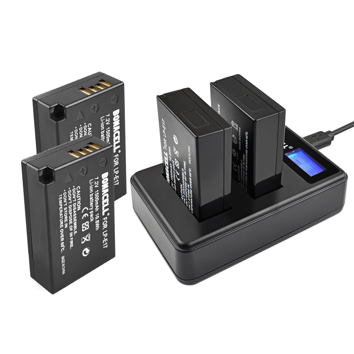 Bonacell LP-E17 Replacement Battery 4 Pack and LCD Dual Charger Compatible with Canon EOS Rebel T6i,