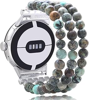C&L Accessories Compatible with Google Pixel Watch Band for Women Men, Beaded Gemstone Adjustable Handmade Bracelet Replacement Strap Bands for Google Pixel Watch (African Turquoise)