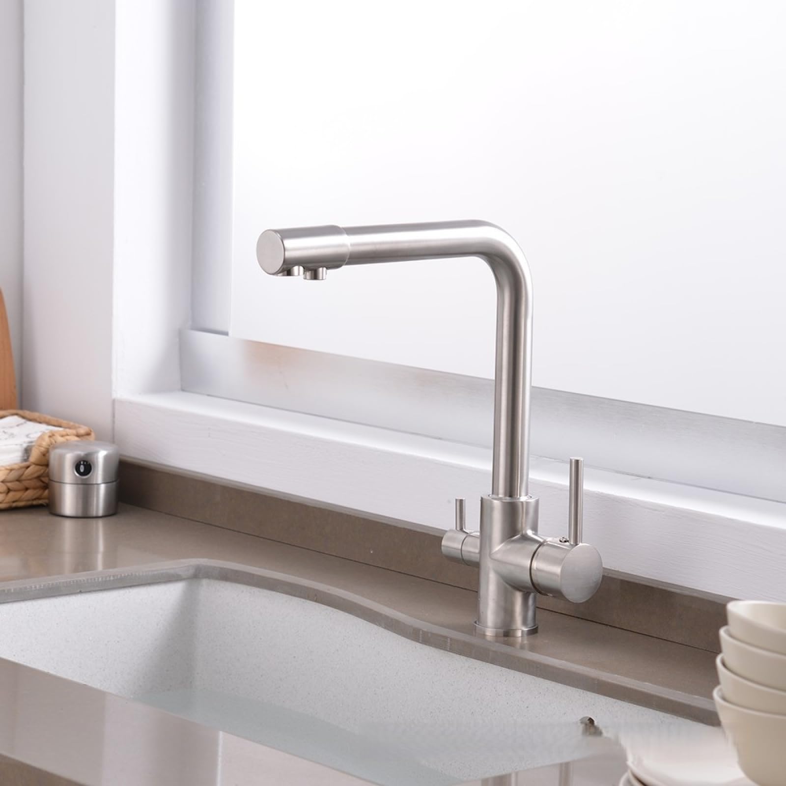 Kitchen Hot and Cold Water Purification Rotating Faucet, Brushed