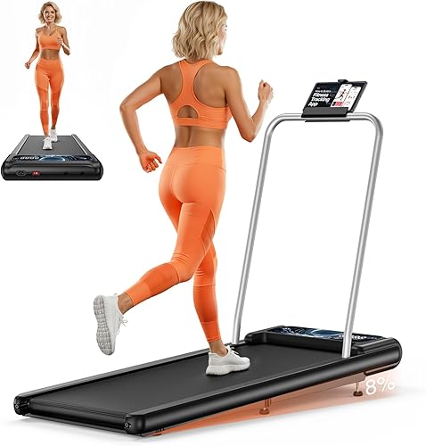 Miniatura 9 de Almohadilla para caminadora con inclinación y barra de agarre – Cintas de correr portátiles para el hogar y la oficina, caminadora pequeña y