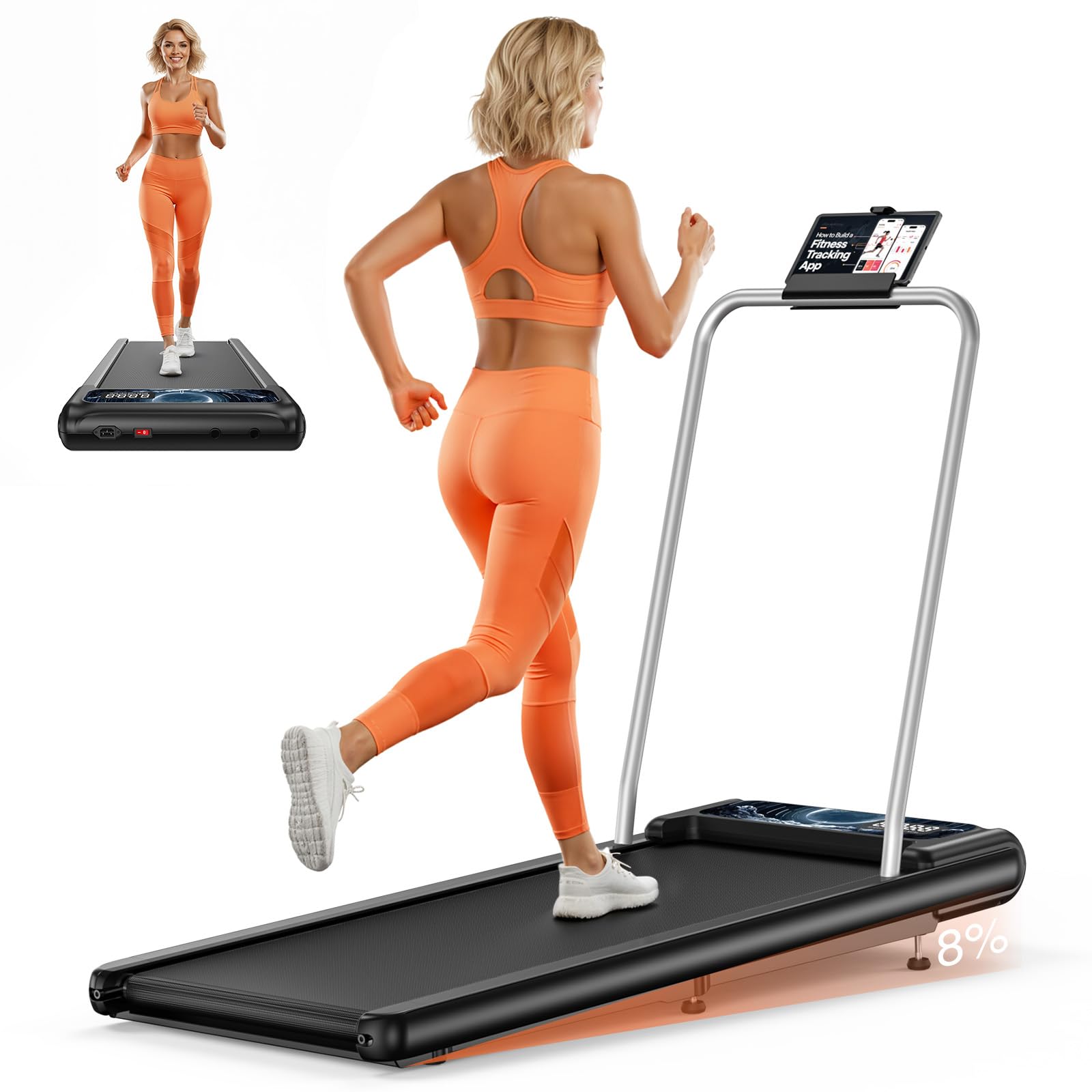 Walking Treadmill Pad with Incline and Handle Bar - Portable Treadmills for Home and Office, Small Compact Under Desk Treadmill, 2.5HP Low Noise, Remote Control LED Screen, 270LBS Weight Capacity-image-41