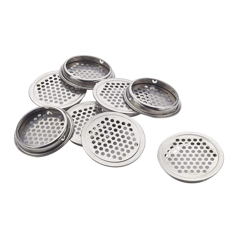 Edelstahl Lüftungsgitter Rund, 53mm – 8 Stück, Silber, Für Küche, Bad & Keller