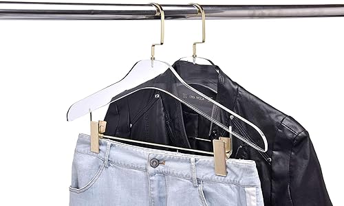 Miniatura 3 de HomeCube USA - Perchas transparentes de acrílico elegantes con gancho y clips dorados, colgador de ropa resistente de 17 pulgadas para adultos (5,