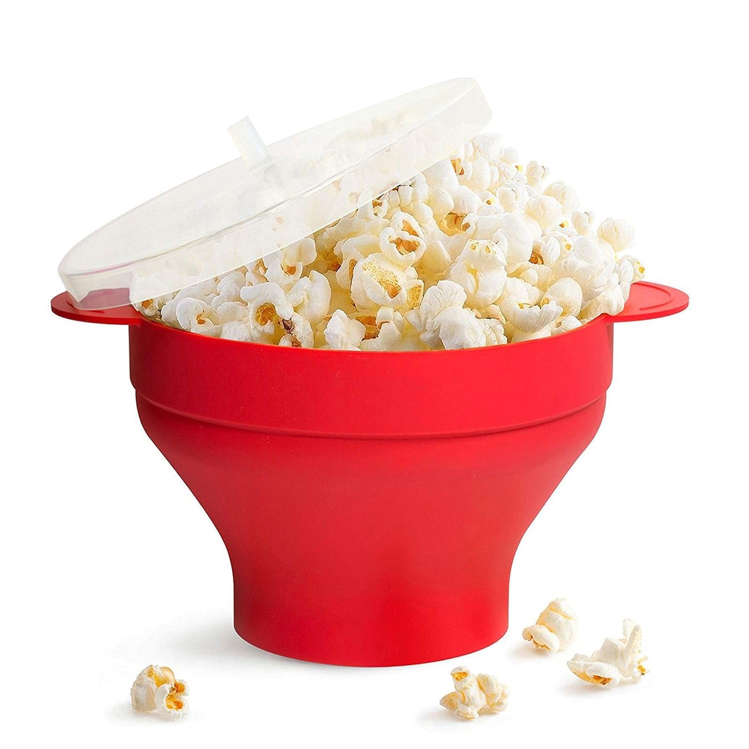Kuber Industries Silicone Microwave Popcorn Popper | Silicone Popcorn Maker | Foldable Silicone Popcorn Bucket | Popcorn Bowl | Collapsible Bowl With Lid | Red