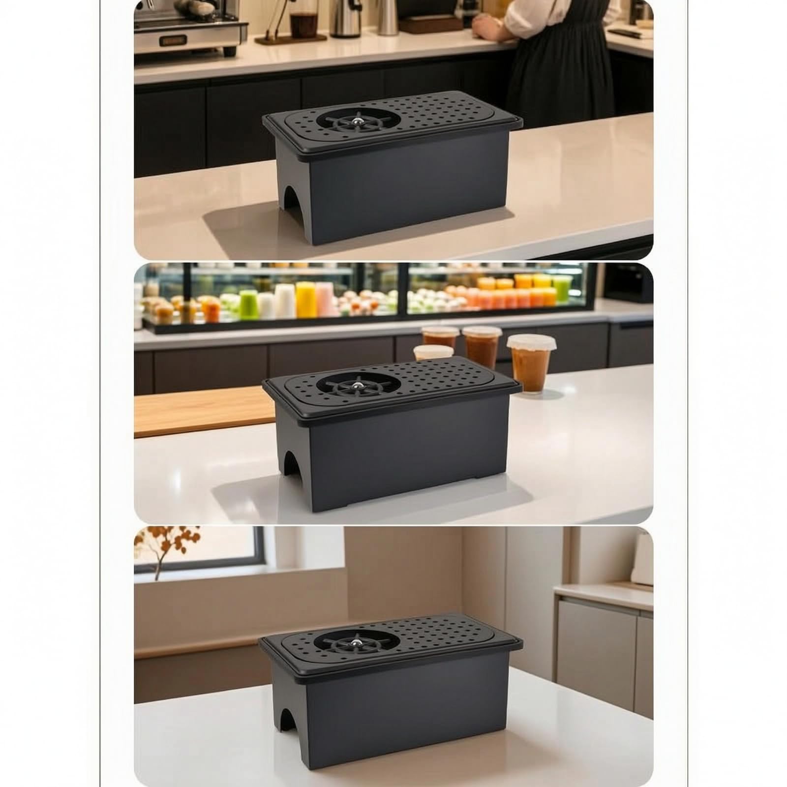 Sciacquabicchieri dppoggio Compatto Lavatazze da Banco Colore Nero Opacizzato Lavabicchieri Bar per Operatori di Bar, Barman, Cucina, Rettangolare Nero