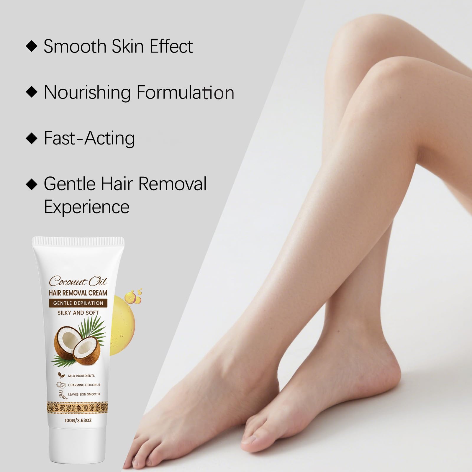 Depilatore viso e corpo per pelli sensibili, crema depilatoria bikini, crema depilatoria viso con olio di cocco, depilatore viso delicato ed efficace con olio di cocco, idratante lenitivo. (6pcs)