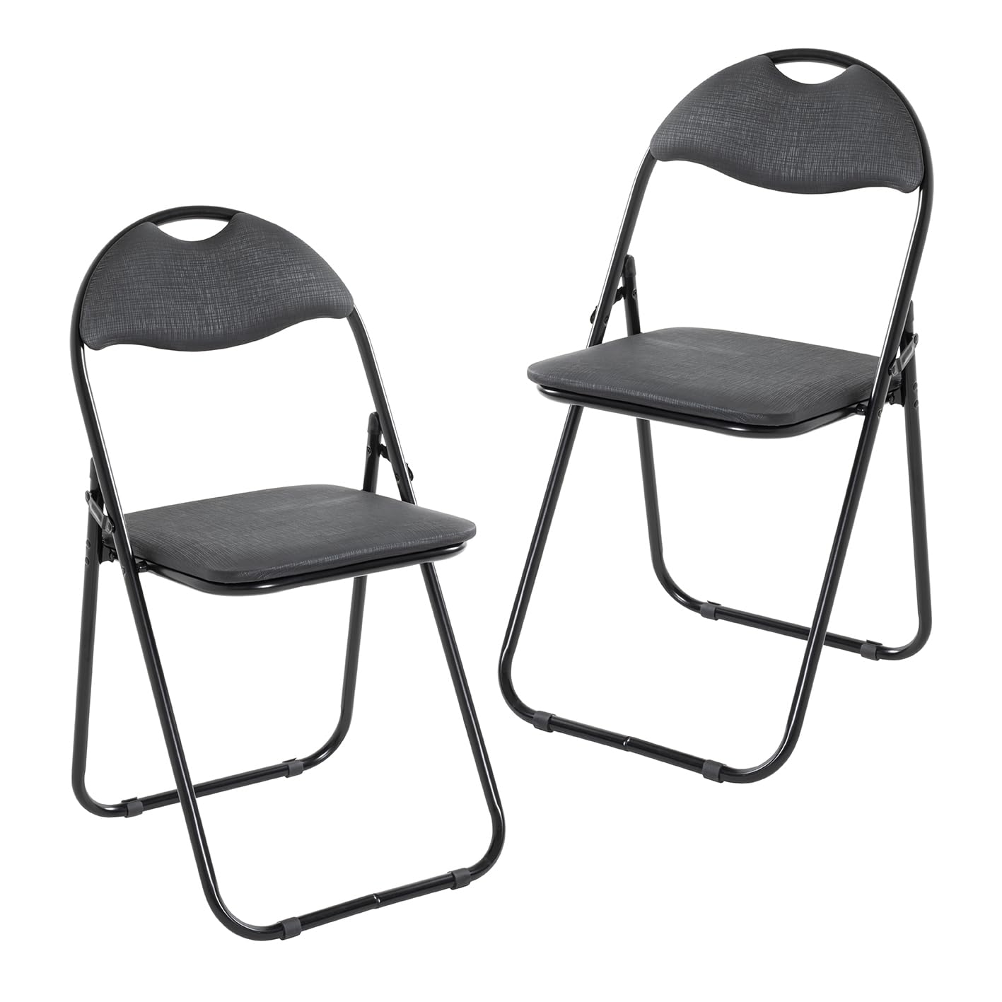 HAKU Lot de 2 chaises Pliantes rembourrées, Confortables, Noires, Dossier et Assise rembourrés, revêtement en PVC, Structure en Acier - Dimensions : L 44 x H 80 x P 47 cm, Style : Moderne