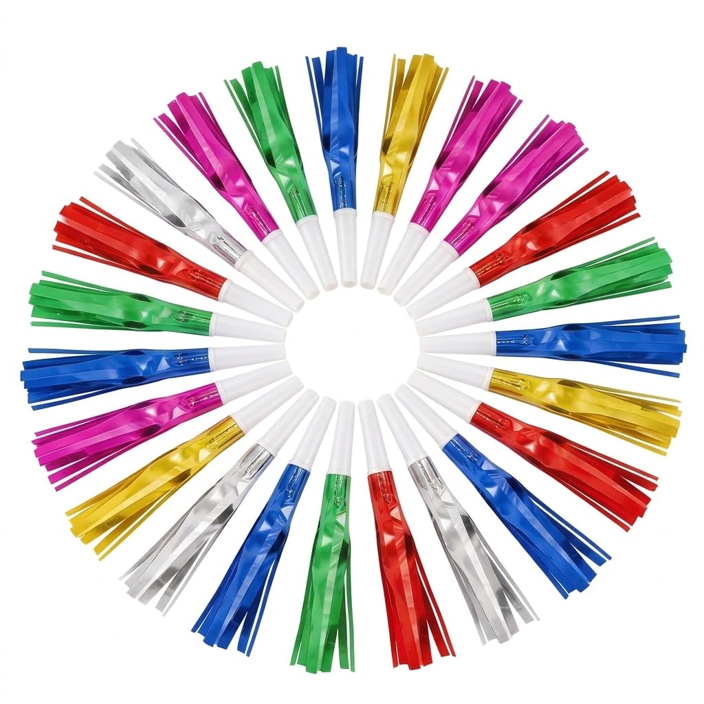 24 Party Blowers, Festive Party Whistles for Celebrations, Vibrant Party Blowers for Adults with Multi-Colour Design, Ideal for Events and Gatherings