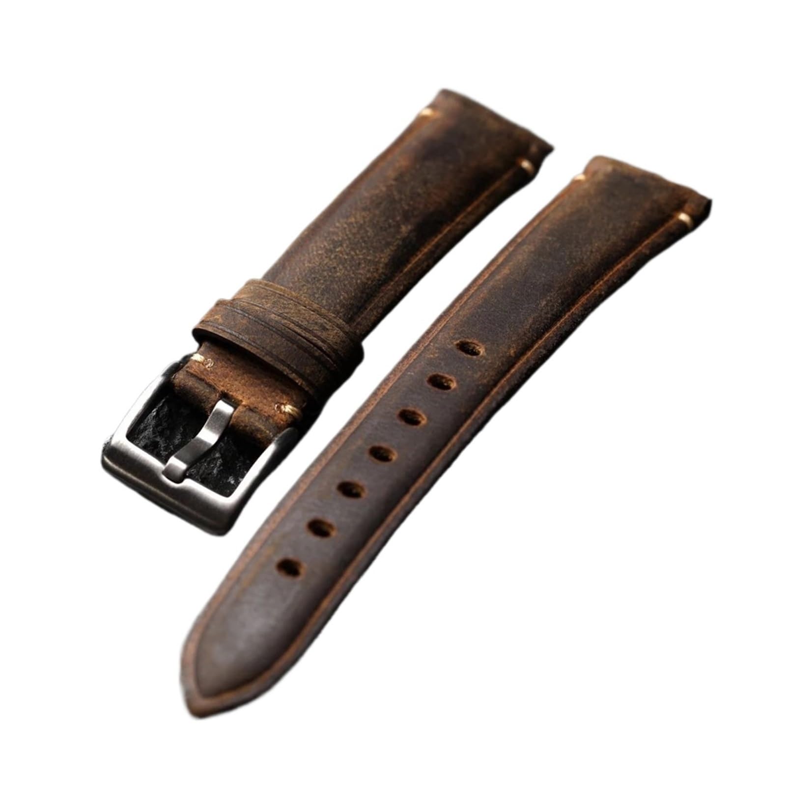 LUGEMA Handgefertigtes Uhrenarmband aus Rindsleder mit Kopfschicht, 18 19 20 21 22 MM, Braun, Vintage-Armband aus gebürstetem Leder, verdicktes Herren-Uhrenarmband