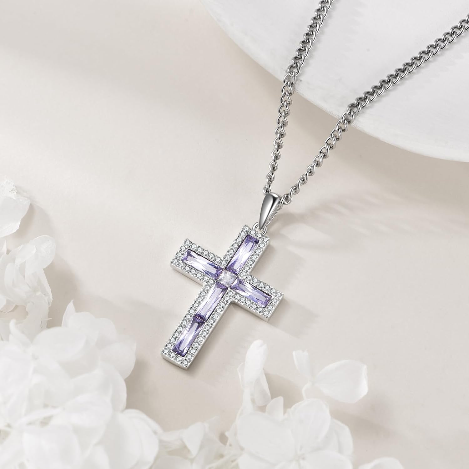 Cross Necklace Sterling Silver Cubic Zirconia Cross Pendant Religious Jewelry Gifts for Women Men - Image 4
