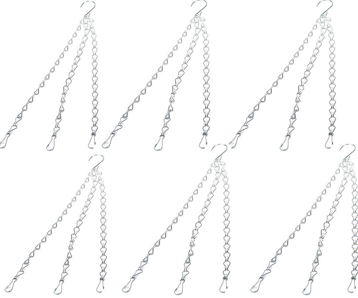 Papinimo 6 Pack 14in Iron Replacement Hanging Chain with Hooks-3 Point Garden Plant Flower Pot Planter Container Basket Bird Feeders Hanger Hooks Silver Color