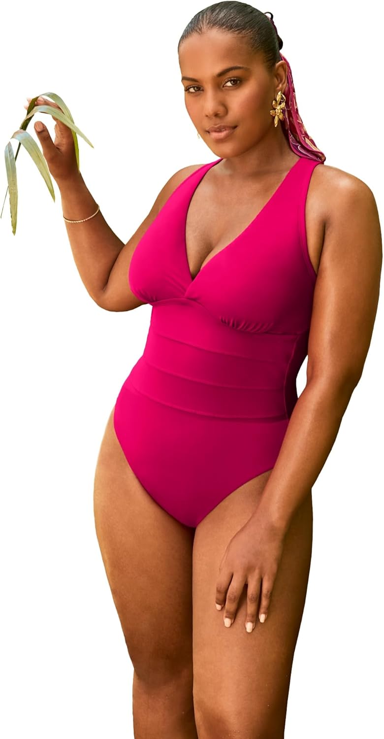 Swimsuits For All Women's Crossback V-Neck One Piece Swimsuit (Plus